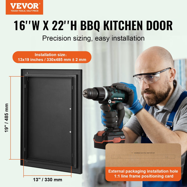 Vevor Bbq Access Door 415X570 Mm Single Outdoor Kitchen Cold Plate Flush Mount Wall Vertical With Handle For Island Grilling Station Outside Cabinet B