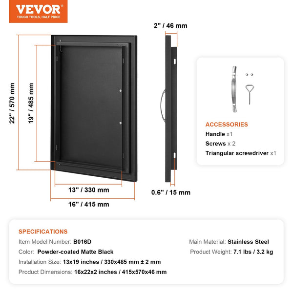 Vevor Bbq Access Door 415X570 Mm Single Outdoor Kitchen Cold Plate Flush Mount Wall Vertical With Handle For Island Grilling Station Outside Cabinet B