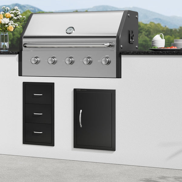 Vevor Bbq Access Door 415X570 Mm Single Outdoor Kitchen Cold Plate Flush Mount Wall Vertical With Handle For Island Grilling Station Outside Cabinet B