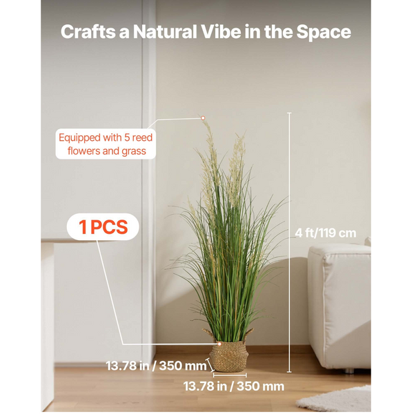 Plant 1194Mm Reed Flower In Pot Premium Pvc Faux Fake Greenery Shrubs Pack Artificial Grass