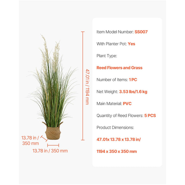 Plant 1194Mm Reed Flower In Pot Premium Pvc Faux Fake Greenery Shrubs Pack Artificial Grass