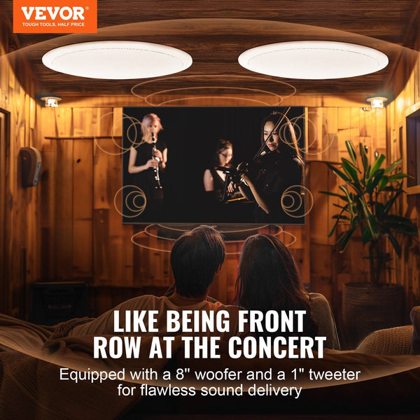 Vevor 2 Pcs 203.2 Mm In Ceiling Speakers 50 Watts Flush Mount & Wall System With Impedance 89Db Sensitivity For Home Kitchen Living Room Bedroom Or Co