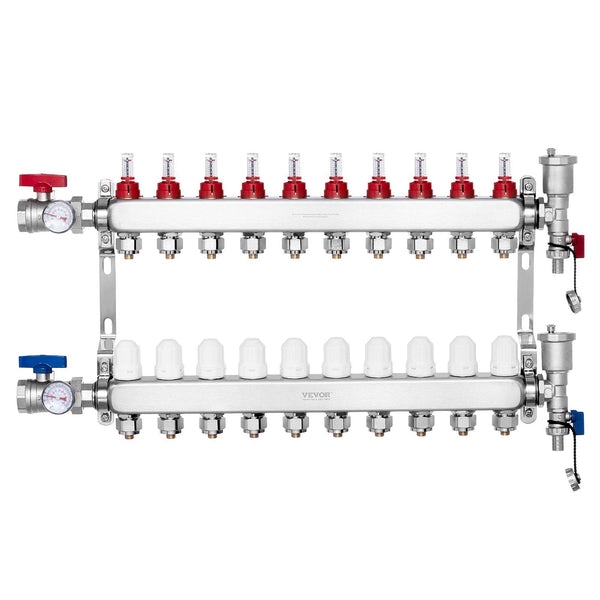 Vevor 10 Branch Radiant Heat Manifold 1/2" Pex Tubing Stainless Steel For Hydronic Floor Heating Kit With Adapters Included Other Pipe Tools