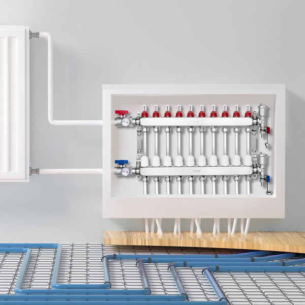 Vevor 10 Branch Radiant Heat Manifold 1/2" Pex Tubing Stainless Steel For Hydronic Floor Heating Kit With Adapters Included Other Pipe Tools