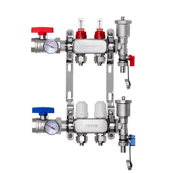2 Branch Radiant Heat Manifold 1/2 Inch Pex Stainless Steel Hydronic Floor Heating Kit With Adapters Other Pipe Tools