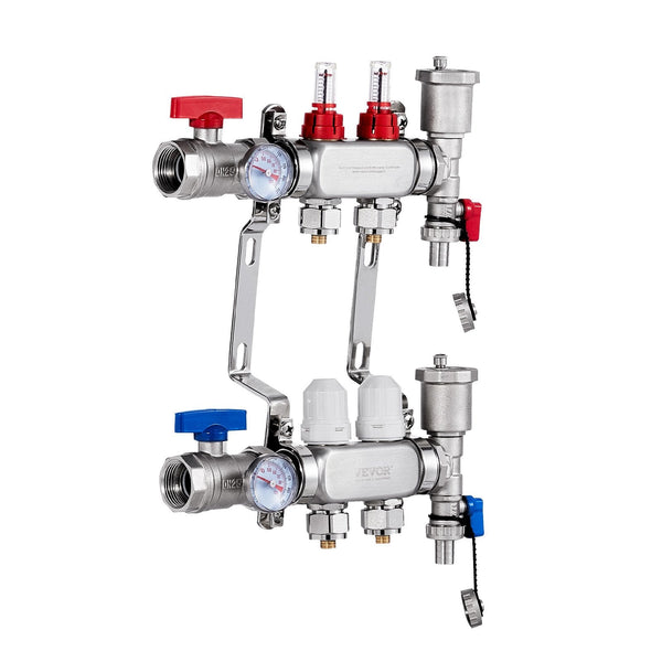 2 Branch Radiant Heat Manifold 1/2 Inch Pex Stainless Steel Hydronic Floor Heating Kit With Adapters Other Pipe Tools