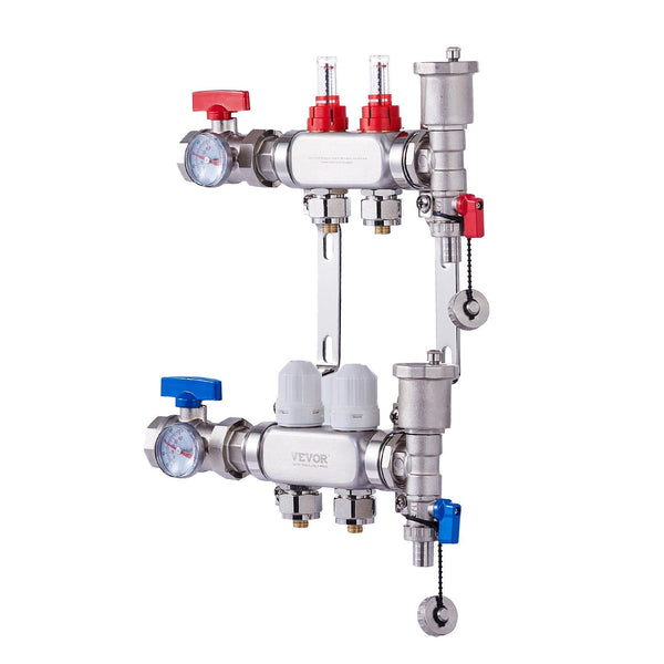 2 Branch Radiant Heat Manifold 1/2 Inch Pex Stainless Steel Hydronic Floor Heating Kit With Adapters Other Pipe Tools