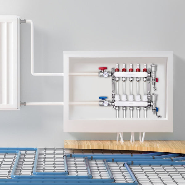 Vevor 5 Branch Radiant Heat Manifold 1/2" Pex Tubing Stainless Steel For Hydronic Floor Heating Kit With Adapters Included Other Pipe Tools
