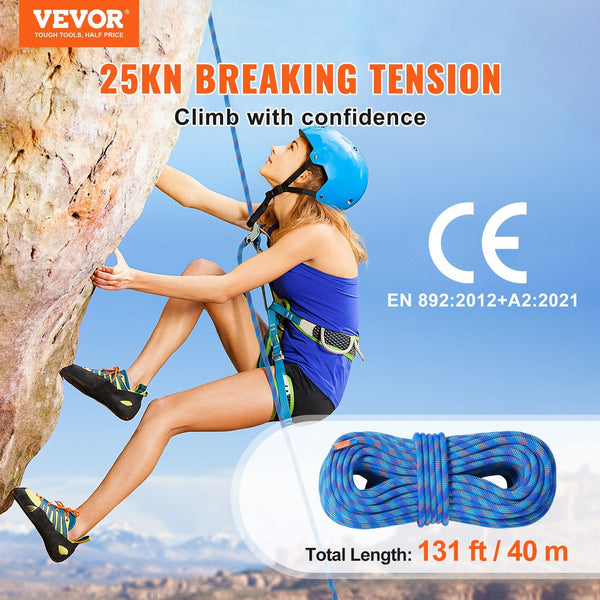 10.2Mm Dynamic Climbing Rope 40M(131Ft) Outdoor Rock 25Kn Breaking Tension Stretchable Fiber With Steel Snap Hooks For Escape Rappelling Fire Rescue B
