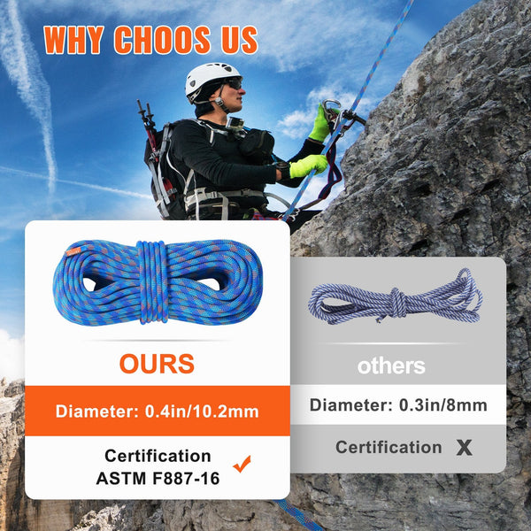 10.2Mm Dynamic Climbing Rope 40M(131Ft) Outdoor Rock 25Kn Breaking Tension Stretchable Fiber With Steel Snap Hooks For Escape Rappelling Fire Rescue B