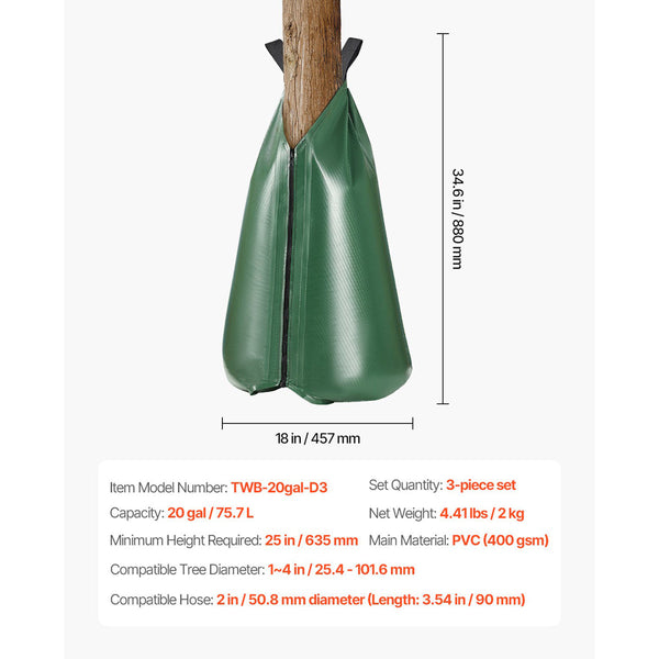Tree Watering Bag 3 Packs 20 Gallons Slow Release Durable Green Self Watering Aids