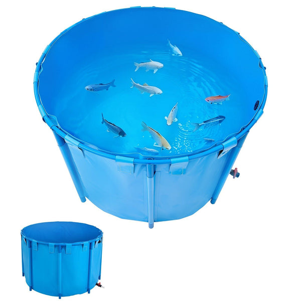 Canvas Fish Pond 1700 L Capacity Above Ground Foldable Pvc Koi Tank Round Goldfish With Stable Frame And Drain Valve For Aquaculture Breeding Irrigati