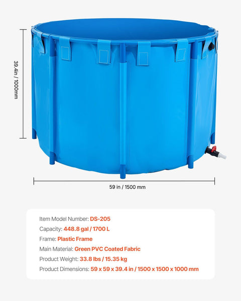 Canvas Fish Pond 1700 L Capacity Above Ground Foldable Pvc Koi Tank Round Goldfish With Stable Frame And Drain Valve For Aquaculture Breeding Irrigati