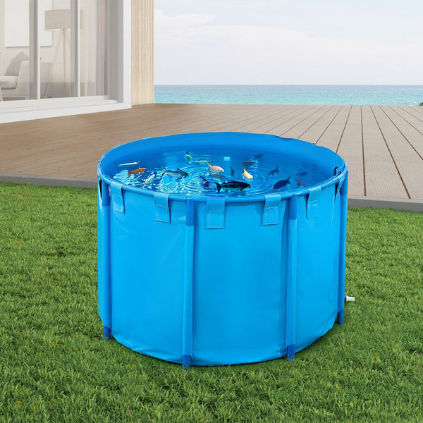 Canvas Fish Pond 1700 L Capacity Above Ground Foldable Pvc Koi Tank Round Goldfish With Stable Frame And Drain Valve For Aquaculture Breeding Irrigati