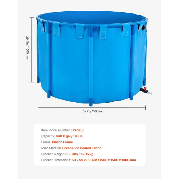 Canvas Fish Pond 1700 L Capacity Above Ground Foldable Pvc Koi Tank Round Goldfish With Stable Frame And Drain Valve For Aquaculture Breeding Irrigati