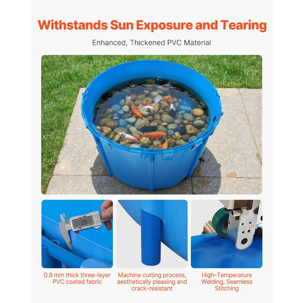 Canvas Fish Pond 1700 L Capacity Above Ground Foldable Pvc Koi Tank Round Goldfish With Stable Frame And Drain Valve For Aquaculture Breeding Irrigati