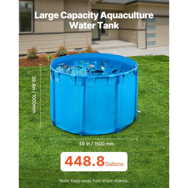 Canvas Fish Pond 1700 L Capacity Above Ground Foldable Pvc Koi Tank Round Goldfish With Stable Frame And Drain Valve For Aquaculture Breeding Irrigati