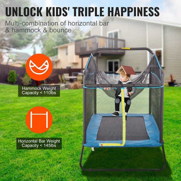 Vevor 6Ft Trampoline For Kids 72" Indoor/Outdoor Toddlers Mini Baby With Safety Enclosure Net Gymnastics Bar Hammock Recreational Birthday Gift 3+ Yea