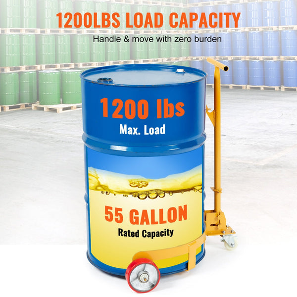 Vevor 250L Drum Dolly 544 Kg Load Capacity Barrel Cart Caddy Round Steel Low Profile Heavy Duty Frame With Adjustable Handle 3 Wheels For Workshop Fac