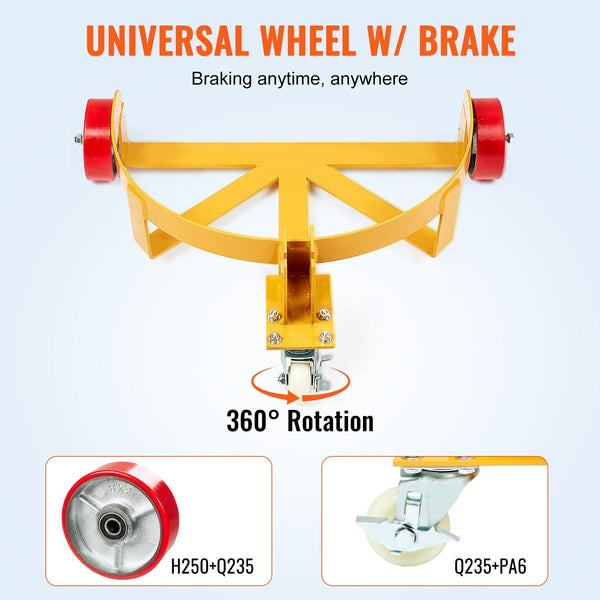 Vevor 250L Drum Dolly 544 Kg Load Capacity Barrel Cart Caddy Round Steel Low Profile Heavy Duty Frame With Adjustable Handle 3 Wheels For Workshop Fac