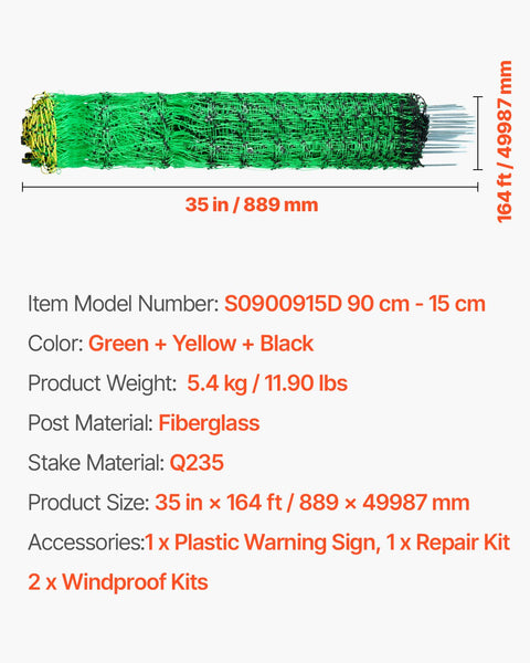 Vevor Electric Fence Netting 0.88 X 49.98 M Pe Fencing With Posts & Double Spiked Stakes Utility Portable For Goats Sheep Lambs Deer Hogs Dogs Used In