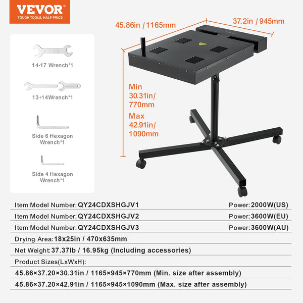 Vevor Flash Dryer 18 X 25 Inch For Screen Printing High Power Silk With Height Adjustable Stand 360 Rotation X Shaped Base Steel T Shirt Curing Machin