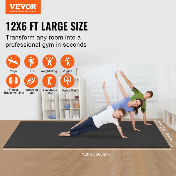 Vevor Exercise Mat Non Slip High Density Premium Yoga For Men Women Fitness With Bag And Carry Strap Home Pilates Floor Workouts 12X6ft Mats & Non Sli