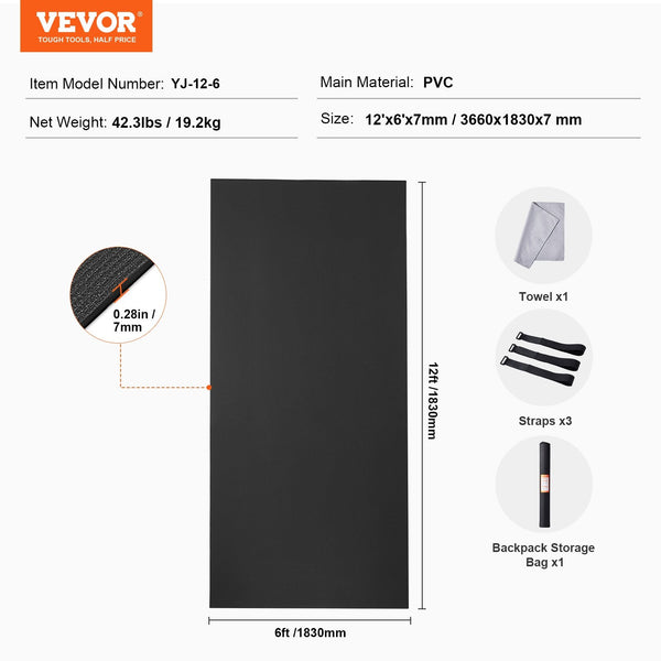 Vevor Exercise Mat Non Slip High Density Premium Yoga For Men Women Fitness With Bag And Carry Strap Home Pilates Floor Workouts 12X6ft Mats & Non Sli