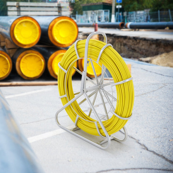 Vevor Fish Tape Fiberglass 129.5 M 6.35 Mm Duct Rodder Fishtape Wire Puller Cable Running With Steel Reel Stand Pulling Heads Fishing Tools For Walls