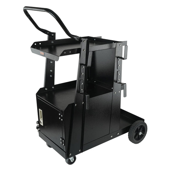 Welding Cart 2 Tier Heavy Duty Welder With Anti Theft Lockable Cabinet 265Lbs Weight Capacity 360A Swivel Wheels Tank Storage Safety Chains For Tig Ar