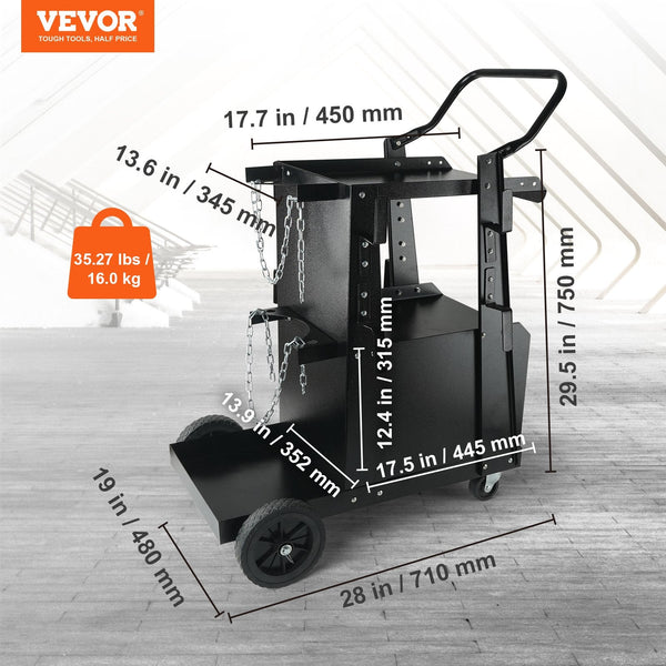 Welding Cart 2 Tier Heavy Duty Welder With Anti Theft Lockable Cabinet 265Lbs Weight Capacity 360A Swivel Wheels Tank Storage Safety Chains For Tig Ar