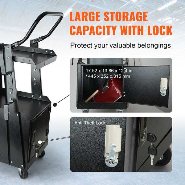 Welding Cart 2 Tier Heavy Duty Welder With Anti Theft Lockable Cabinet 265Lbs Weight Capacity 360A Swivel Wheels Tank Storage Safety Chains For Tig Ar