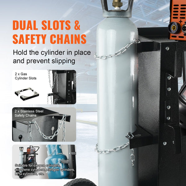 Welding Cart 2 Tier Heavy Duty Welder With Anti Theft Lockable Cabinet 265Lbs Weight Capacity 360A Swivel Wheels Tank Storage Safety Chains For Tig Ar