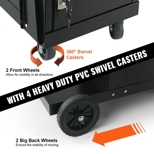 Welding Cart 2 Tier Heavy Duty Welder With Anti Theft Lockable Cabinet 265Lbs Weight Capacity 360A Swivel Wheels Tank Storage Safety Chains For Tig Ar