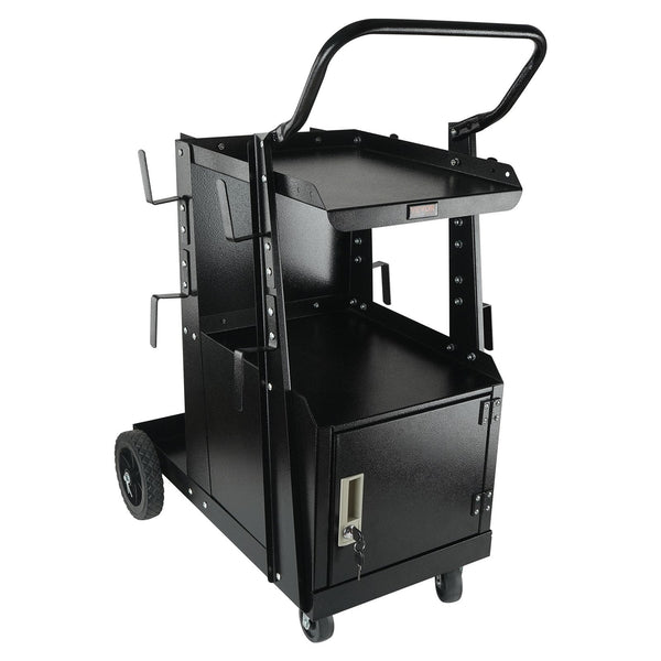Welding Cart 2 Tier Heavy Duty Welder With Anti Theft Lockable Cabinet 265Lbs Weight Capacity 360A Swivel Wheels Tank Storage Safety Chains For Tig Ar