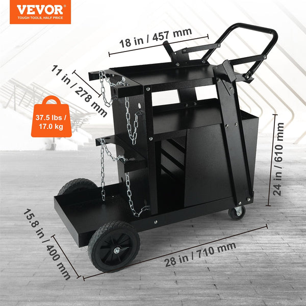Welding Cart 2 Tier 4 Drawers Welder With 265 Lbs Weight Capacity Swivel Wheels Tank Storage Safety Chains Heavy Duty Rolling Mig For And Plasma Cutte