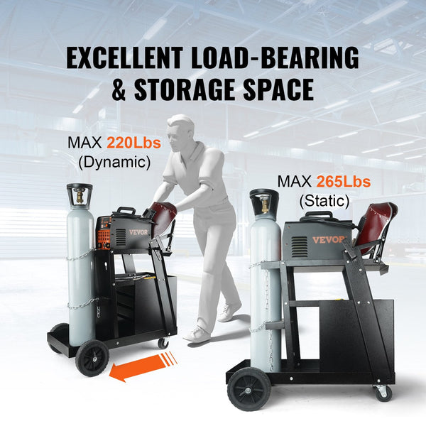 Welding Cart 2 Tier 4 Drawers Welder With 265 Lbs Weight Capacity Swivel Wheels Tank Storage Safety Chains Heavy Duty Rolling Mig For And Plasma Cutte