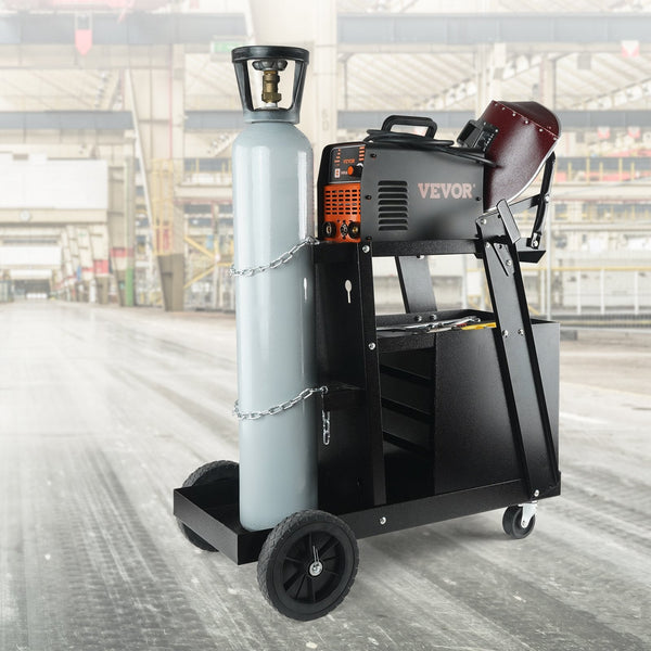 Welding Cart 2 Tier 4 Drawers Welder With 265 Lbs Weight Capacity Swivel Wheels Tank Storage Safety Chains Heavy Duty Rolling Mig For And Plasma Cutte