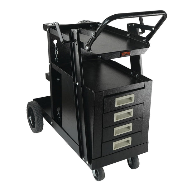 Welding Cart 2 Tier 4 Drawers Welder With 265 Lbs Weight Capacity Swivel Wheels Tank Storage Safety Chains Heavy Duty Rolling Mig For And Plasma Cutte