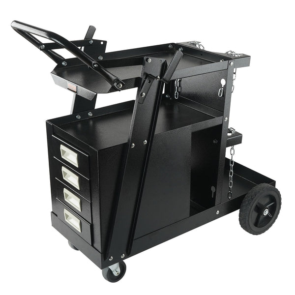Welding Cart 2 Tier 4 Drawers Welder With 265 Lbs Weight Capacity Swivel Wheels Tank Storage Safety Chains Heavy Duty Rolling Mig For And Plasma Cutte