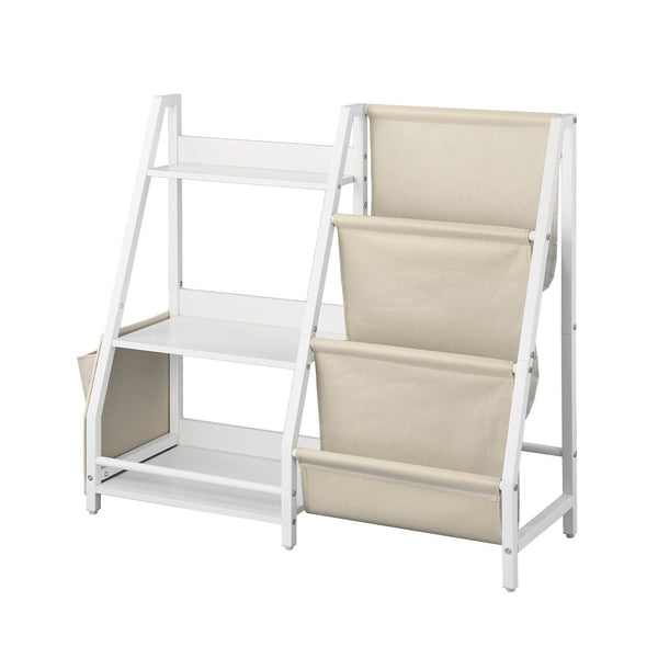 3 Tier Kids Bookshelf Toy Storage Organiser For Toddler Shelf Rooms With Sling Rack And Bag Shelves Playroom Kindergarten Nursery Book Stands