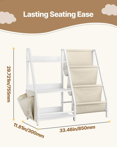 3 Tier Kids Bookshelf Toy Storage Organiser For Toddler Shelf Rooms With Sling Rack And Bag Shelves Playroom Kindergarten Nursery Book Stands