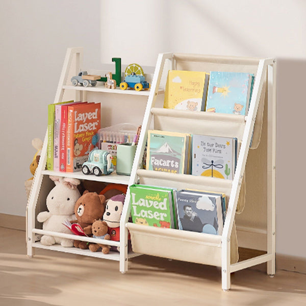 3 Tier Kids Bookshelf Toy Storage Organiser For Toddler Shelf Rooms With Sling Rack And Bag Shelves Playroom Kindergarten Nursery Book Stands