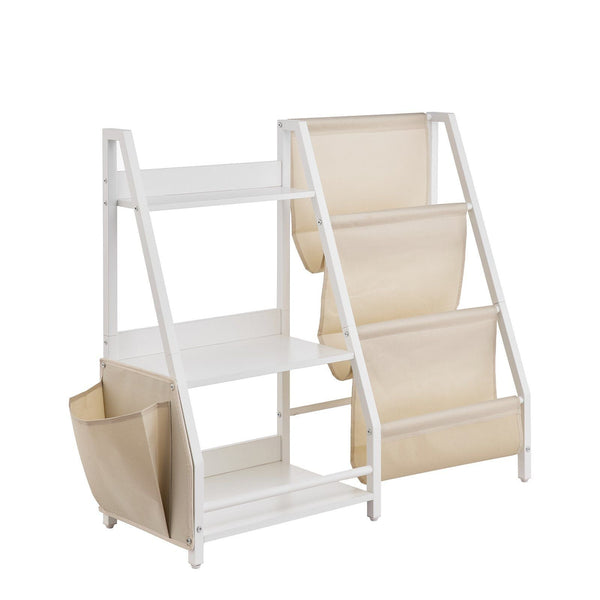 3 Tier Kids Bookshelf Toy Storage Organiser For Toddler Shelf Rooms With Sling Rack And Bag Shelves Playroom Kindergarten Nursery Book Stands
