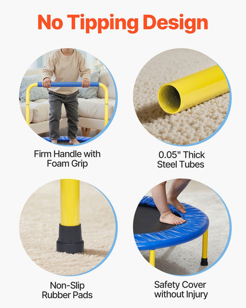 Vevor 3Ft Trampoline For Kids 92 Cm Indoor/Outdoor Toddlers Foldable Mini Baby With Foam Handle Recreational Birthday Gift 3+ Years Trampolines