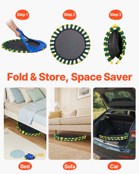 Vevor 3Ft Trampoline For Kids 92 Cm Indoor/Outdoor Toddlers Foldable Mini Baby With Foam Handle Recreational Birthday Gift 3+ Years Trampolines