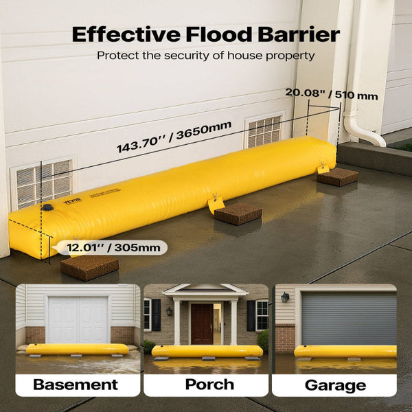 Vevor Flood Barrier Hydro 12' Length X 12" Height For Water Diversion Other Safety Signs