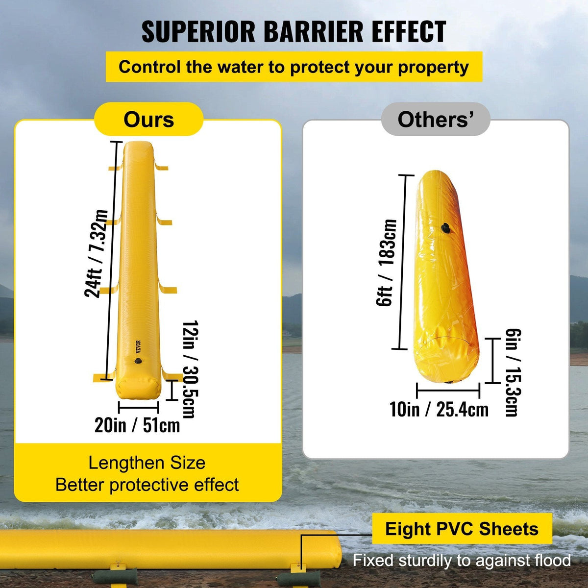 Vevor Flood Barrier Hydro Barrier 24' Length X 12 Other Safety Signs