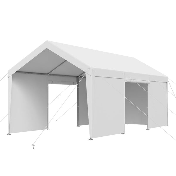 Carport Canopy 12X20ft Heavy Duty Shelter With Sidewalls Grey Awning & Canopy Parts