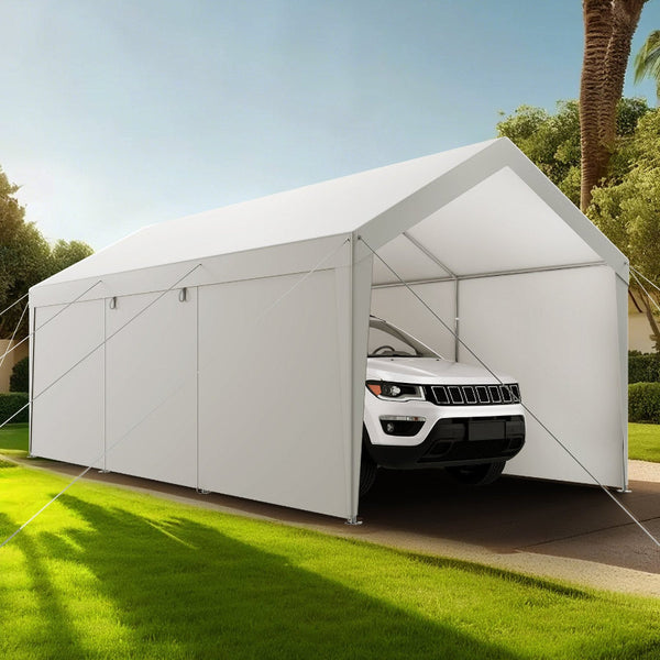 Carport Canopy 12X20ft Heavy Duty Shelter With Sidewalls Grey Awning & Canopy Parts
